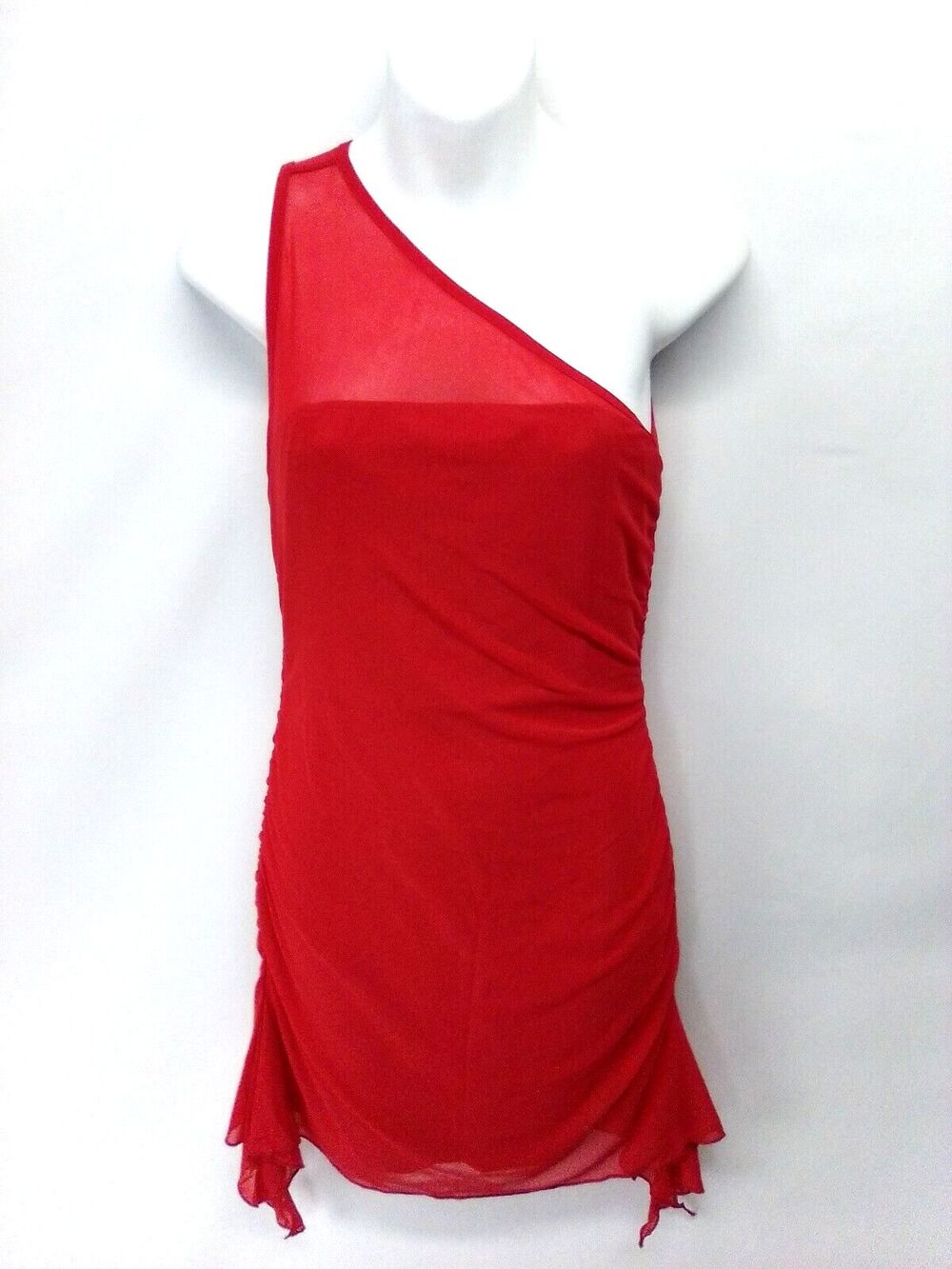 Zile Zile Women's Sexy One Shoulder Mini Bodycon Stretch  Red Sheer Dress Size M